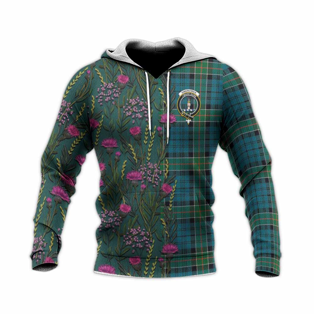 Kirkpatrick Family Crest Tartan Knitted Hoodie Scottish Thistle Flower Pattern Half Style - Tartan Vibes Clothing