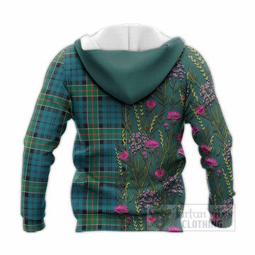 Kirkpatrick Family Crest Tartan Knitted Hoodie Scottish Thistle Flower Pattern Half Style
