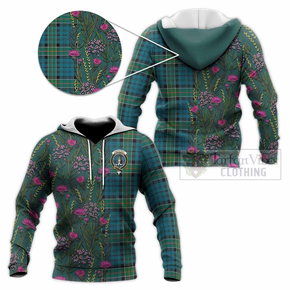 Kirkpatrick Family Crest Tartan Knitted Hoodie Scottish Thistle Flower Pattern Half Style - Tartan Vibes Clothing