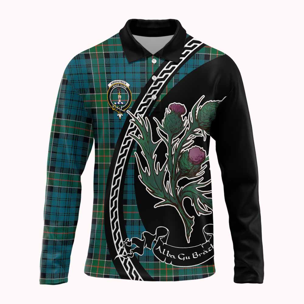 Kirkpatrick Family Crest Tartan Long Sleeve Polo Shirt Alba Thistle Inspired - Tartan Vibes Clothing
