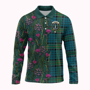 Kirkpatrick Family Crest Tartan Long Sleeve Polo Shirt Scottish Thistle Flower Pattern Half Style - Tartan Vibes Clothing
