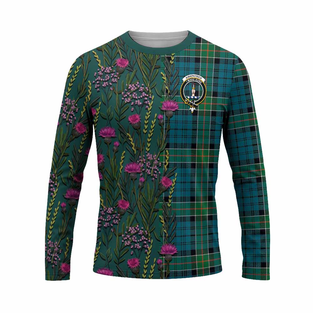 Kirkpatrick Family Crest Tartan Long Sleeve T-Shirt Scottish Thistle Flower Pattern Half Style - Tartan Vibes Clothing