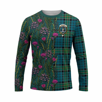 Kirkpatrick Family Crest Tartan Long Sleeve T-Shirt Scottish Thistle Flower Pattern Half Style - Tartan Vibes Clothing