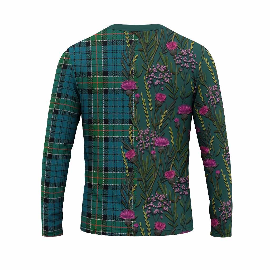 Kirkpatrick Family Crest Tartan Long Sleeve T-Shirt Scottish Thistle Flower Pattern Half Style - Tartan Vibes Clothing