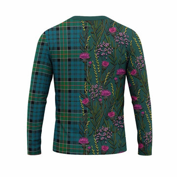 Kirkpatrick Family Crest Tartan Long Sleeve T-Shirt Scottish Thistle Flower Pattern Half Style - Tartan Vibes Clothing