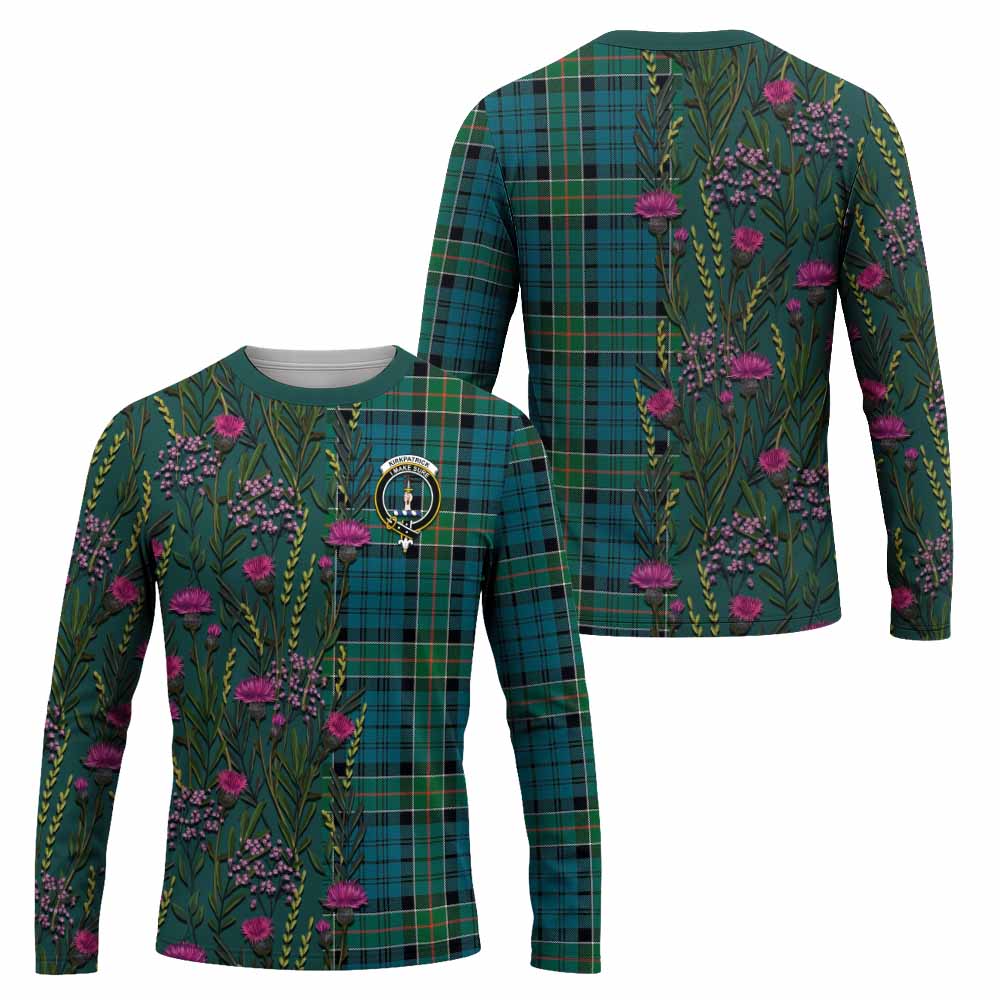 Kirkpatrick Family Crest Tartan Long Sleeve T-Shirt Scottish Thistle Flower Pattern Half Style - Tartan Vibes Clothing