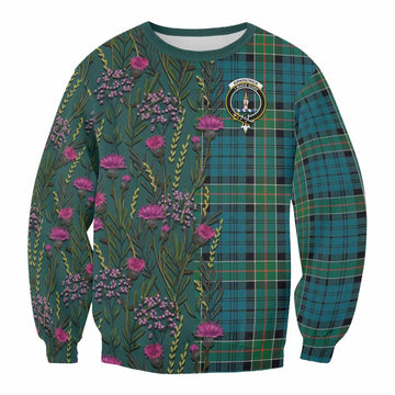 Kirkpatrick Family Crest Tartan Sweatshirt Scottish Thistle Flower Pattern Half Style
