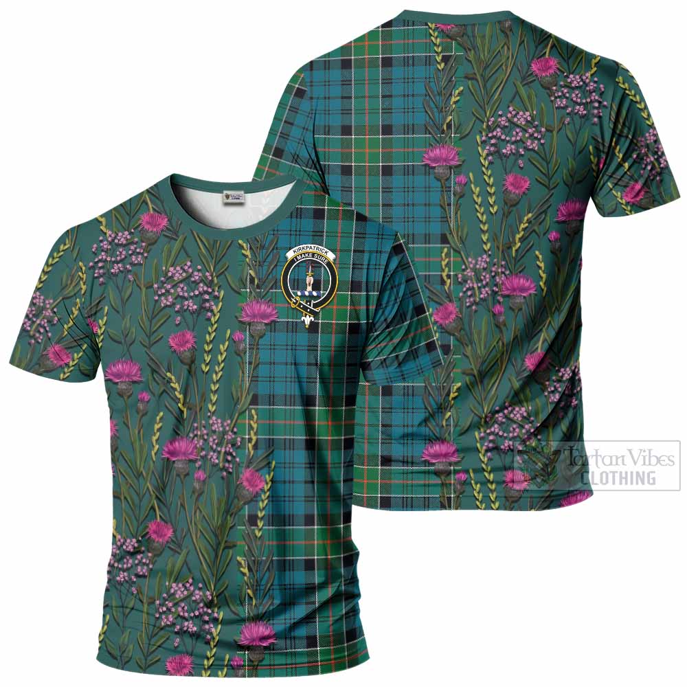 Kirkpatrick Family Crest Tartan T-Shirt Scottish Thistle Flower Pattern Half Style - Tartan Vibes Clothing