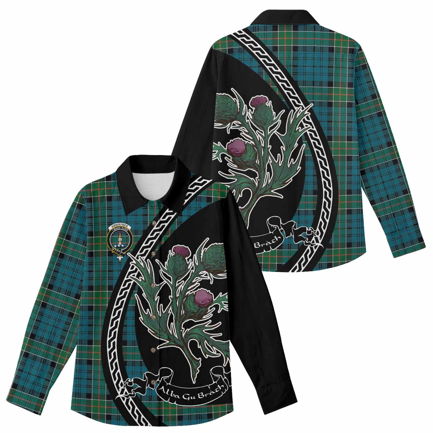 Kirkpatrick Family Crest Tartan Women Casual Shirt Alba Thistle Inspired - Tartan Vibes Clothing
