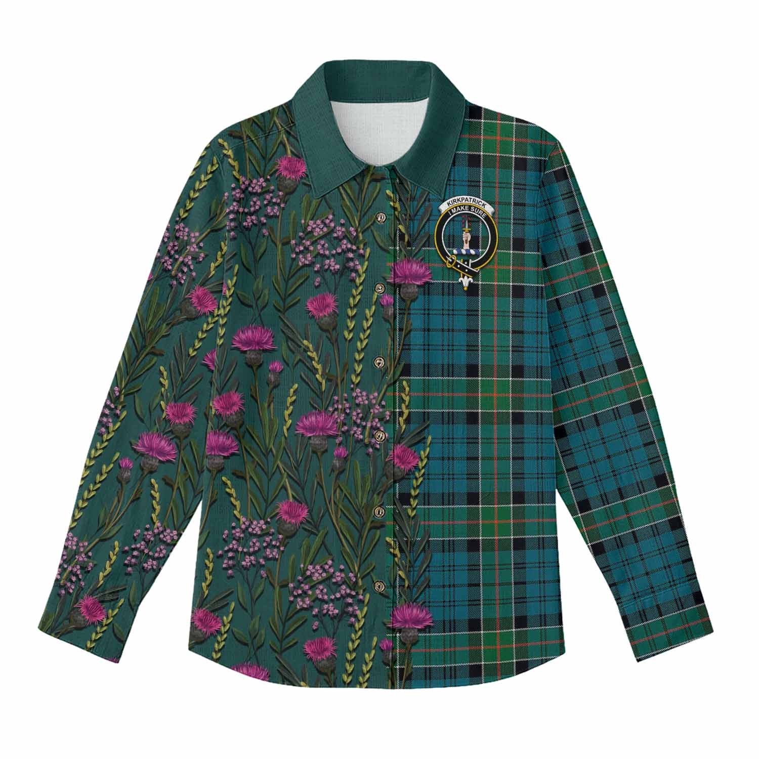 Kirkpatrick Family Crest Tartan Women Casual Shirt Scottish Thistle Flower Pattern Half Style - Tartan Vibes Clothing