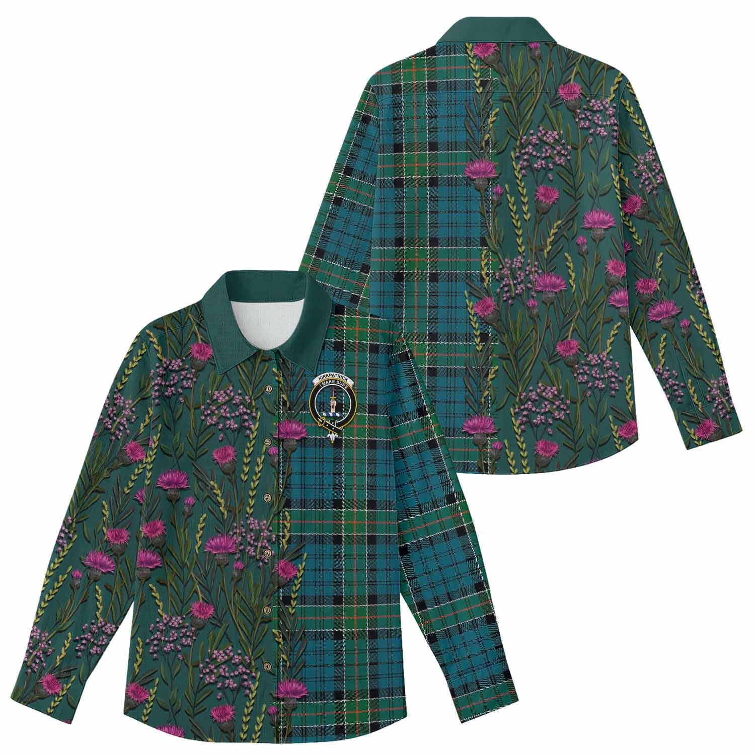Kirkpatrick Family Crest Tartan Women Casual Shirt Scottish Thistle Flower Pattern Half Style - Tartan Vibes Clothing
