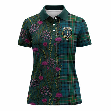 Kirkpatrick Family Crest Tartan Women Polo Shirt Scottish Thistle Flower Pattern Half Style