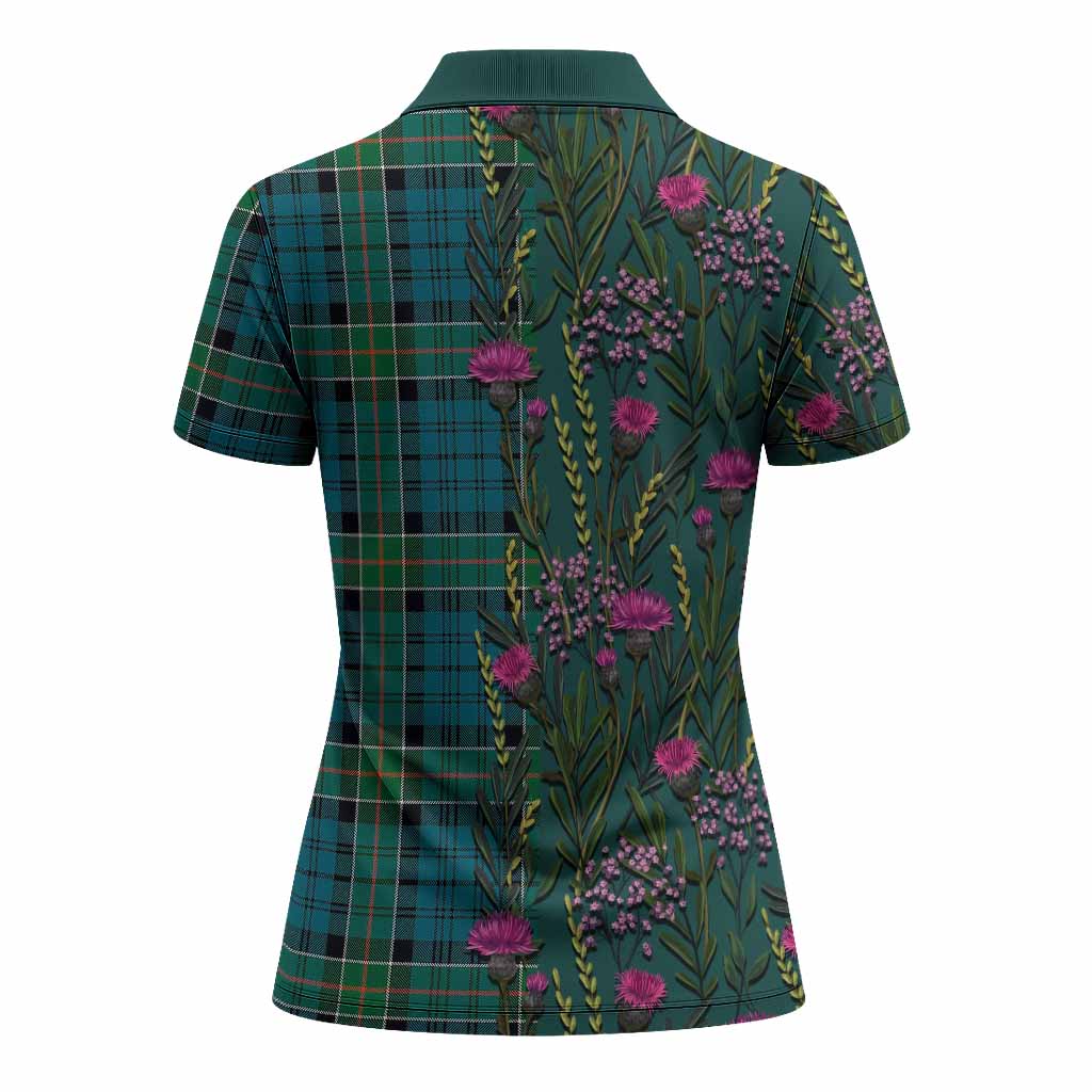 Kirkpatrick Family Crest Tartan Women Polo Shirt Scottish Thistle Flower Pattern Half Style - Tartan Vibes Clothing