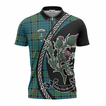 Kirkpatrick Family Crest Tartan Zipper Polo Shirt Alba Thistle Inspired