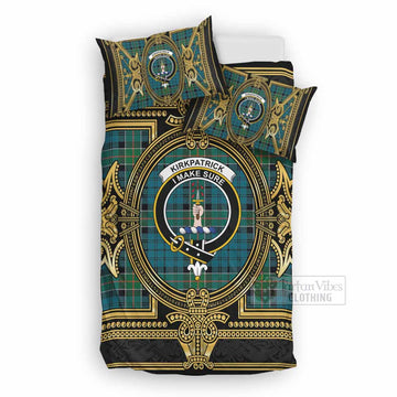Kirkpatrick Scottish Tartan Crest Bedding Set Royal Stylized