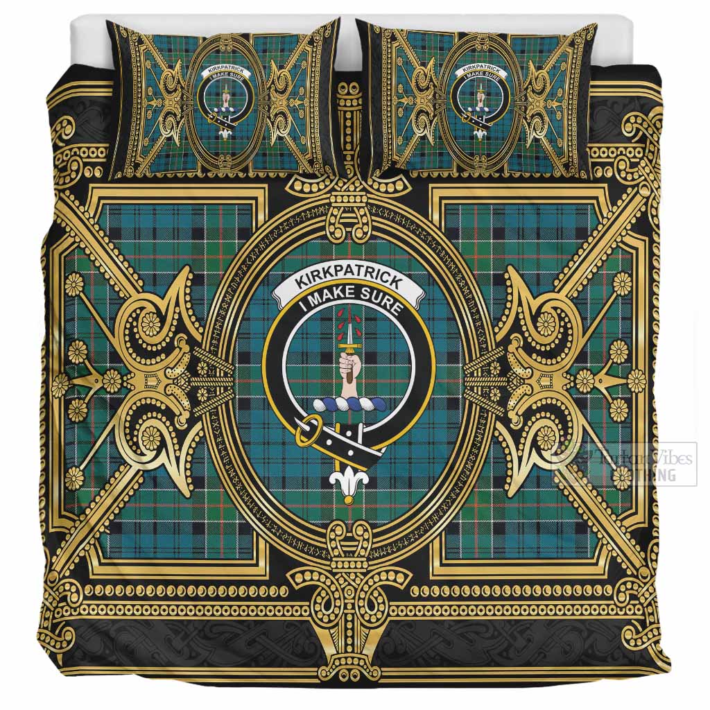 Kirkpatrick Scottish Tartan Crest Bedding Set Royal Stylized