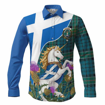 Kirkpatrick Scottish Tartan Crest Unicorn Heritage Long Sleeve Button Shirts Men's Shirt S - Tartan Vibes Clothing