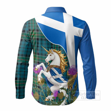Kirkpatrick Scottish Tartan Crest Unicorn Heritage Long Sleeve Button Shirts - Tartan Vibes Clothing