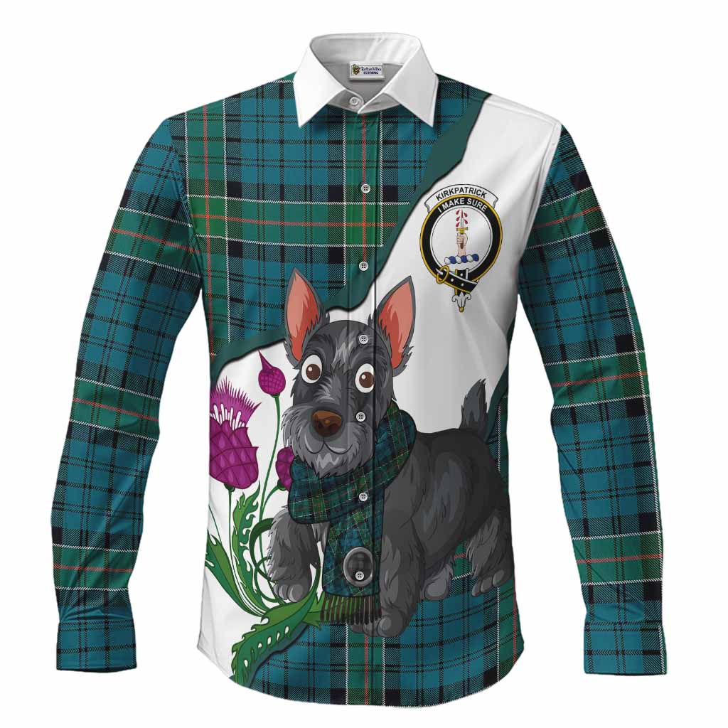 Kirkpatrick Scottish Terrier Tartan Crest Long Sleeve Button Shirts Thistle Heritage Art
