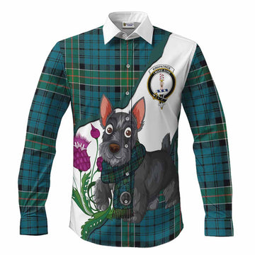 Kirkpatrick Scottish Terrier Tartan Crest Long Sleeve Button Shirts Thistle Heritage Art