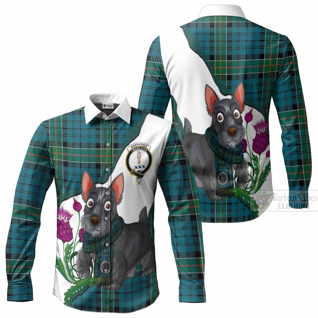 Kirkpatrick Scottish Terrier Tartan Crest Long Sleeve Button Shirts Thistle Heritage Art