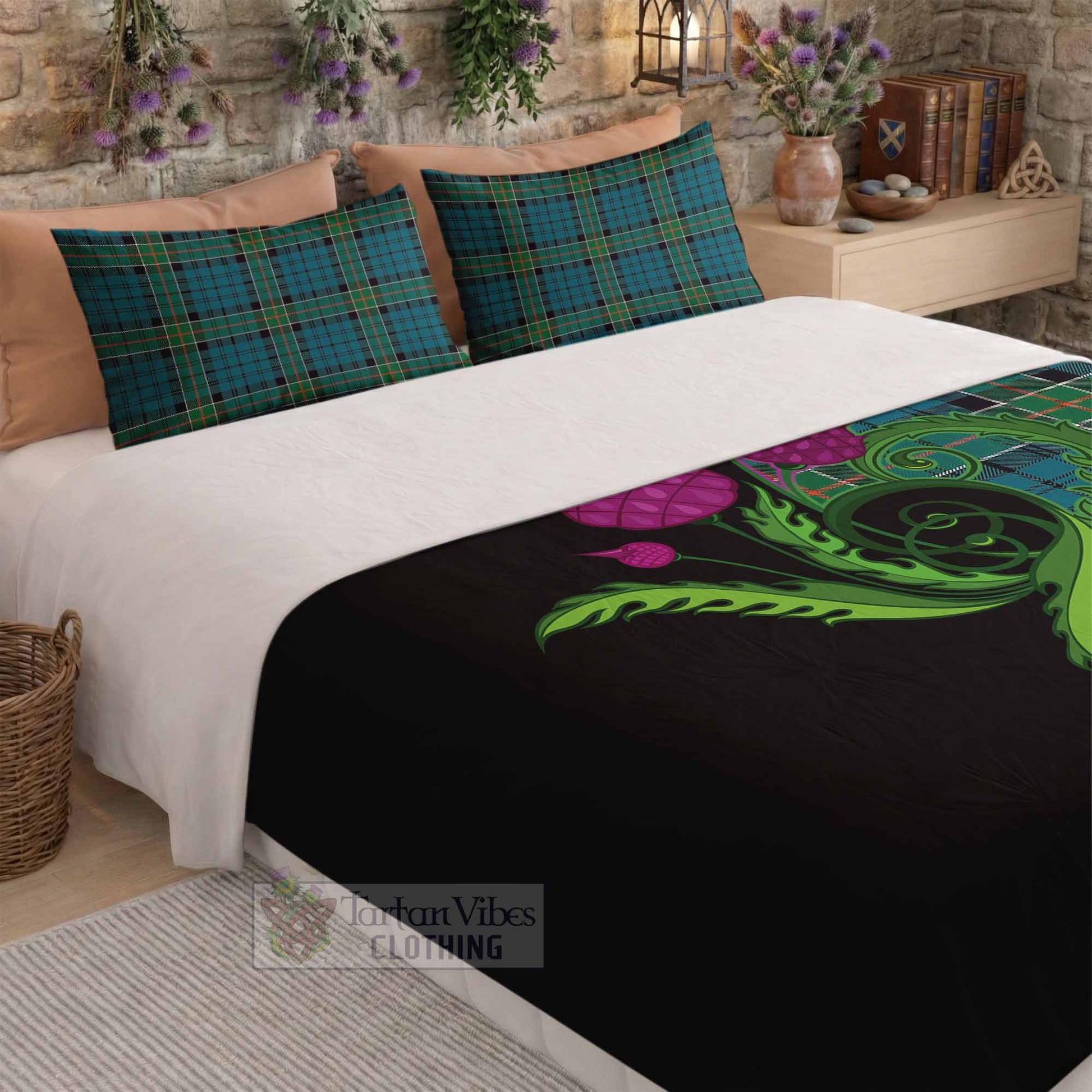 Kirkpatrick Tartan Bedding Set Traditional Scottish Thistle - Tartan Vibes Clothing