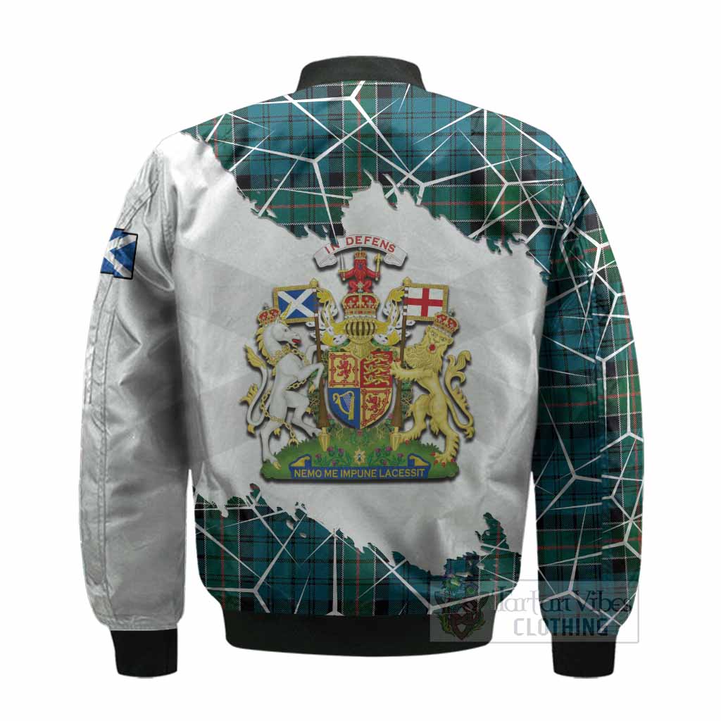 Kirkpatrick Tartan Bomber Jacket with Family Crest and Lion Rampant Grunge Style