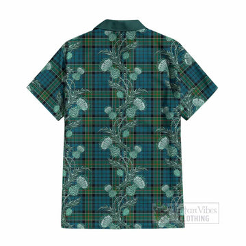 Kirkpatrick Tartan Cotton Hawaiian Shirt Seamless Scottish Thistle Flowers
