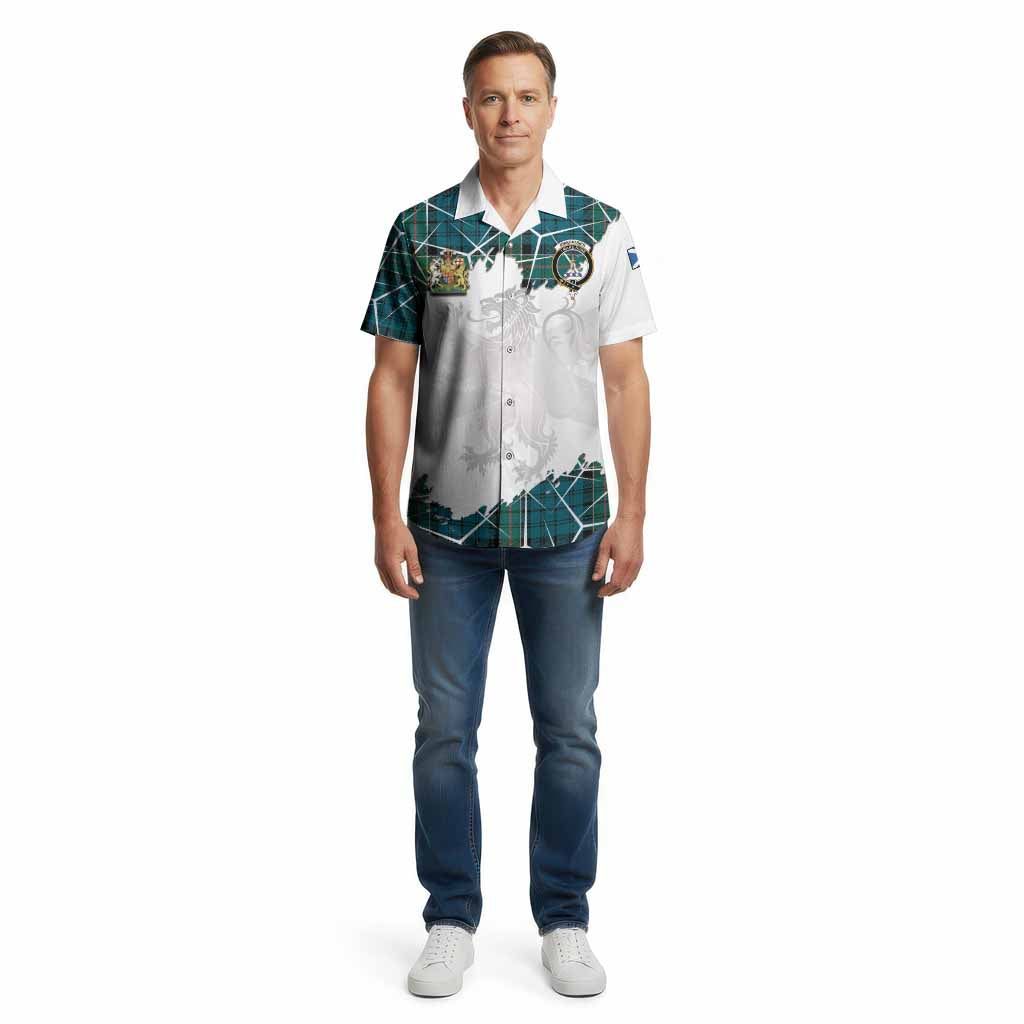 Kirkpatrick Tartan Cotton Hawaiian Shirt with Family Crest and Lion Rampant Grunge Style
