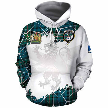 Kirkpatrick Tartan Cotton Hoodie with Family Crest and Lion Rampant Grunge Style