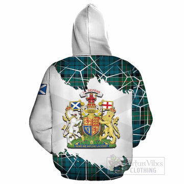 Kirkpatrick Tartan Cotton Hoodie with Family Crest and Lion Rampant Grunge Style