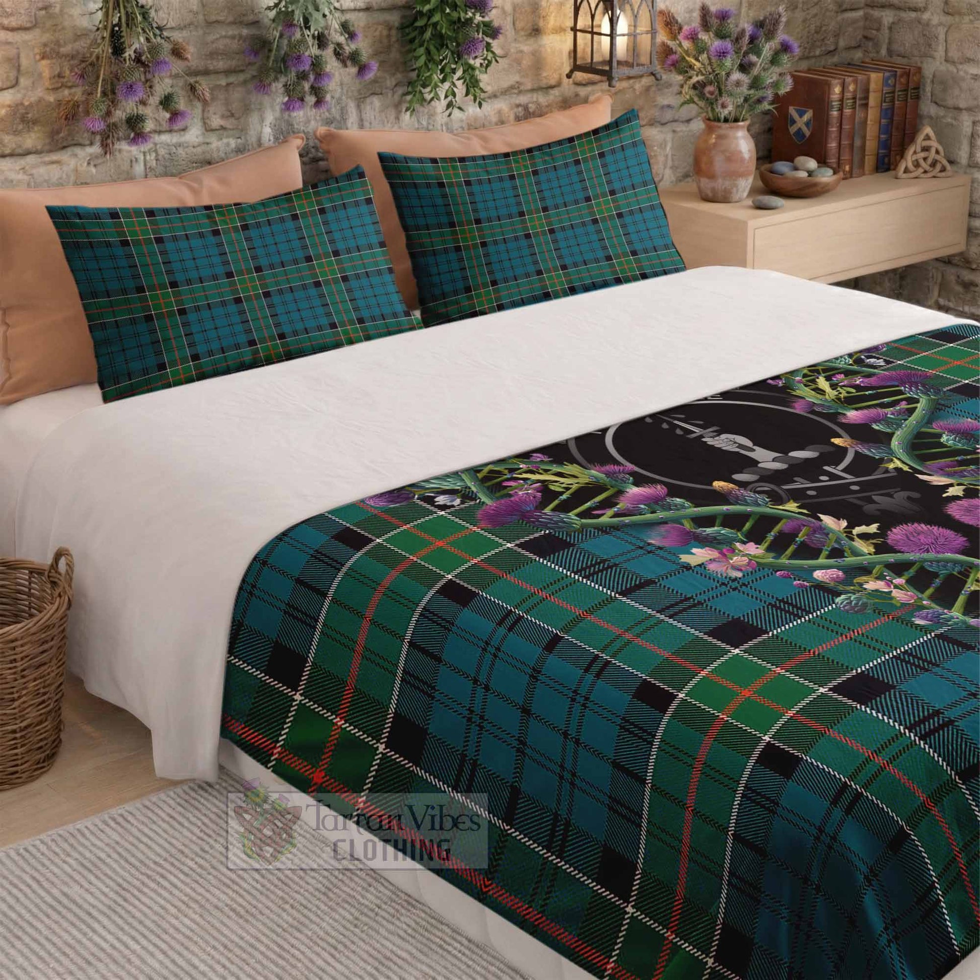 Kirkpatrick Tartan Crest Bedding Set Scottish Heritage Thistle DNA