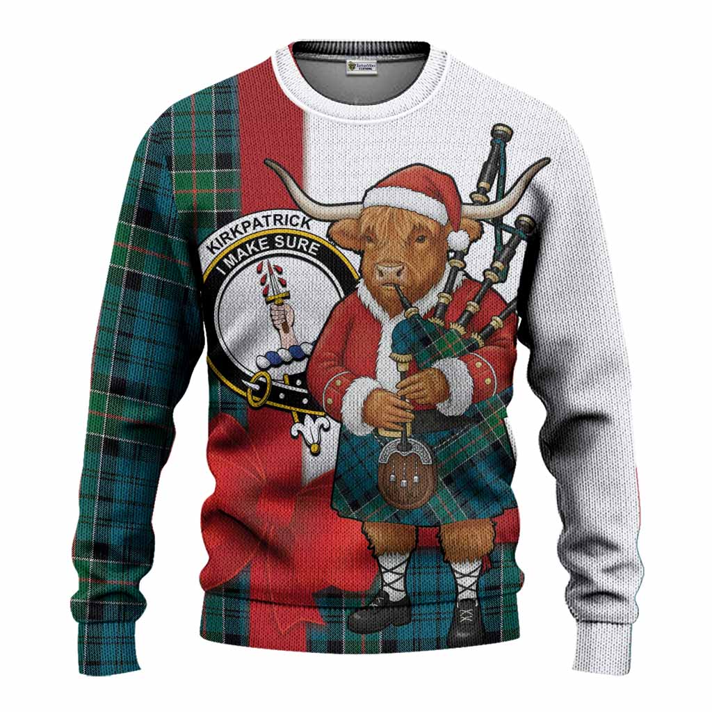 Kirkpatrick Tartan Crest Christmas Christmas Ugly Sweater Highland Cow Bagpipes Coquette Bow Style