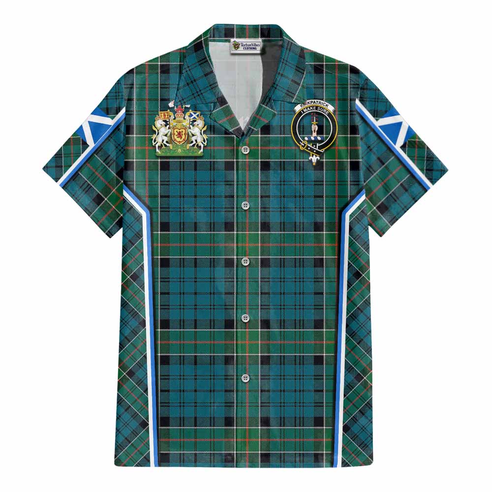 Kirkpatrick Tartan Crest Cotton Hawaiian Shirt Scotland Coat of Arm Flag Style - Tartan Vibes Clothing