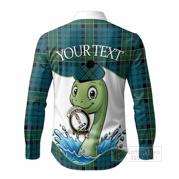 Kirkpatrick Tartan Crest Cute Nessie Long Sleeve Button Shirts Scottish Loch Ness Monster