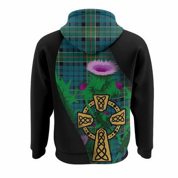 Kirkpatrick Tartan Crest Hoodie Celtic Cross Thistle Flowers