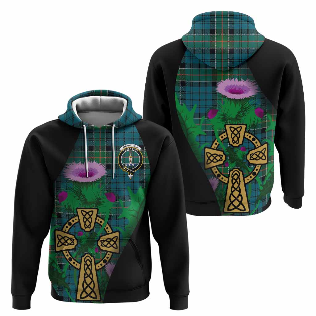 Kirkpatrick Tartan Crest Hoodie Celtic Cross Thistle Flowers