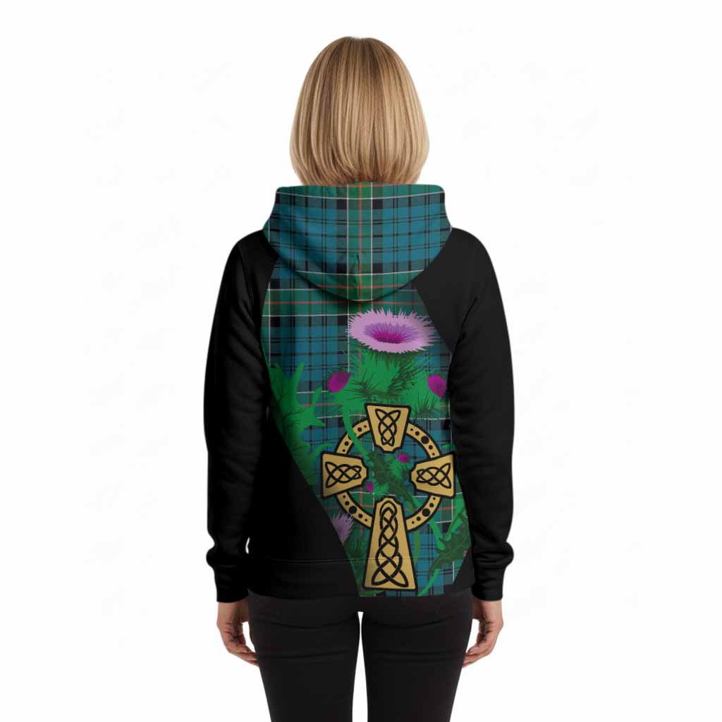 Kirkpatrick Tartan Crest Hoodie Celtic Cross Thistle Flowers