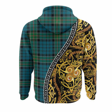 Kirkpatrick Tartan Crest Hoodie Celtic Knot and Triple Trickle Spiral Symbols