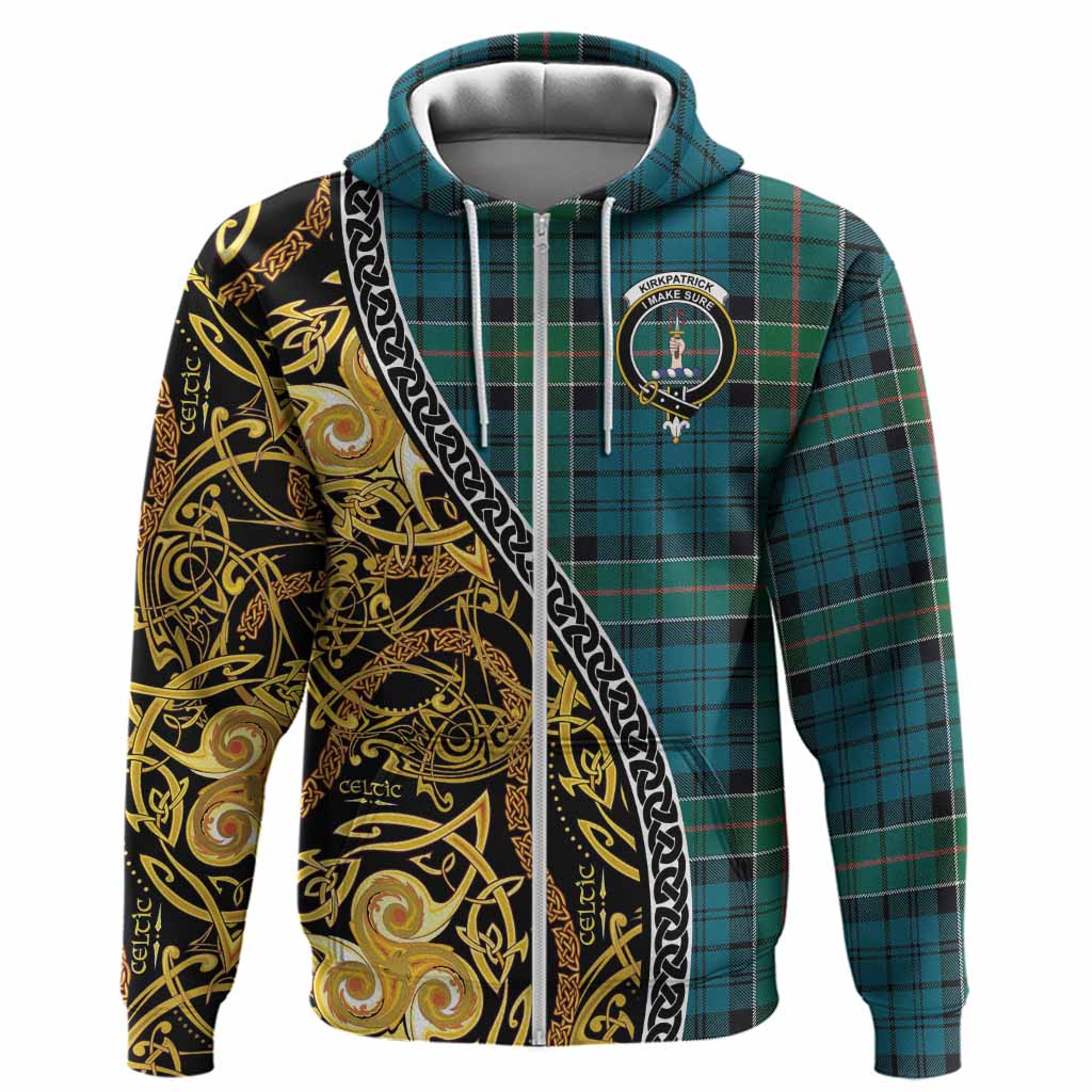 Kirkpatrick Tartan Crest Hoodie Celtic Knot and Triple Trickle Spiral Symbols