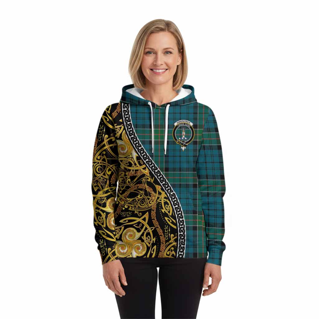 Kirkpatrick Tartan Crest Hoodie Celtic Knot and Triple Trickle Spiral Symbols