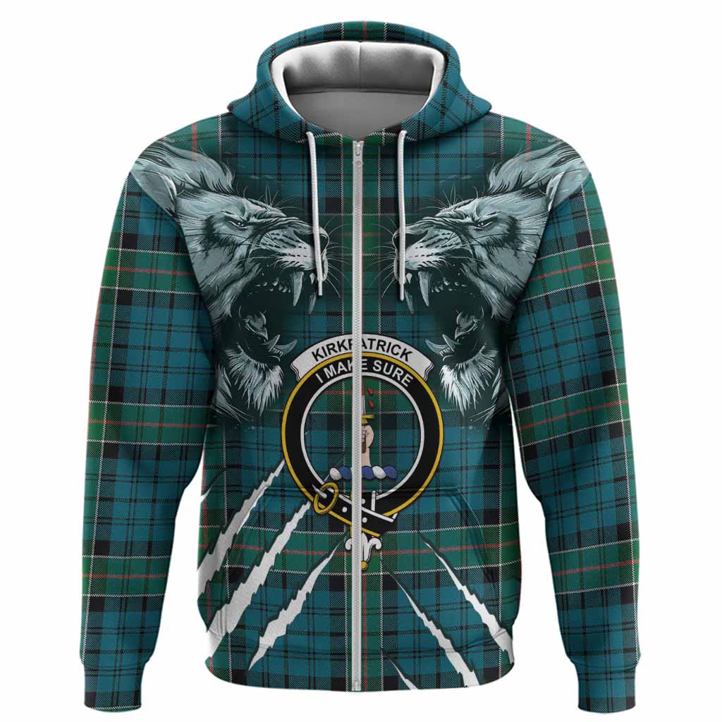 Kirkpatrick Tartan Crest Hoodie Ferocious Lion Style
