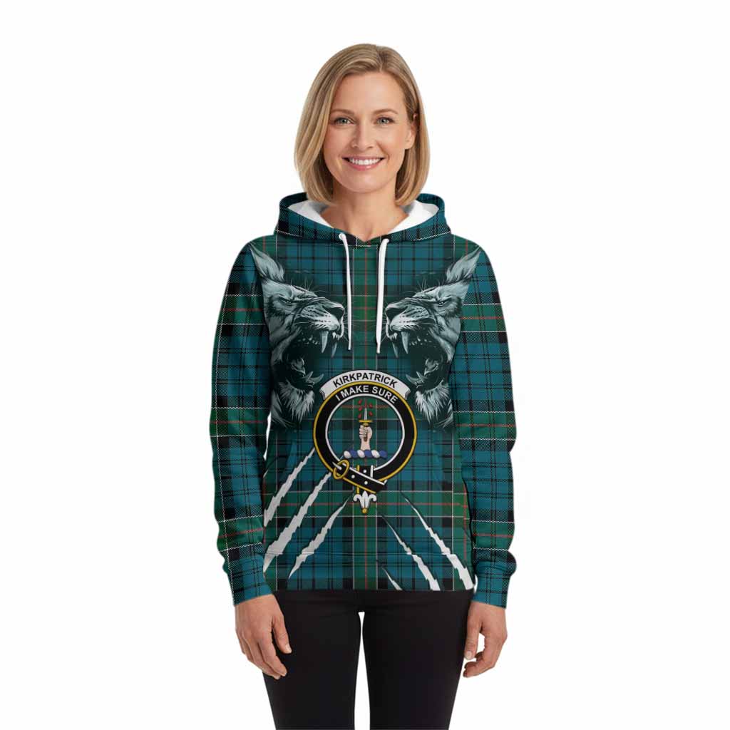 Kirkpatrick Tartan Crest Hoodie Ferocious Lion Style
