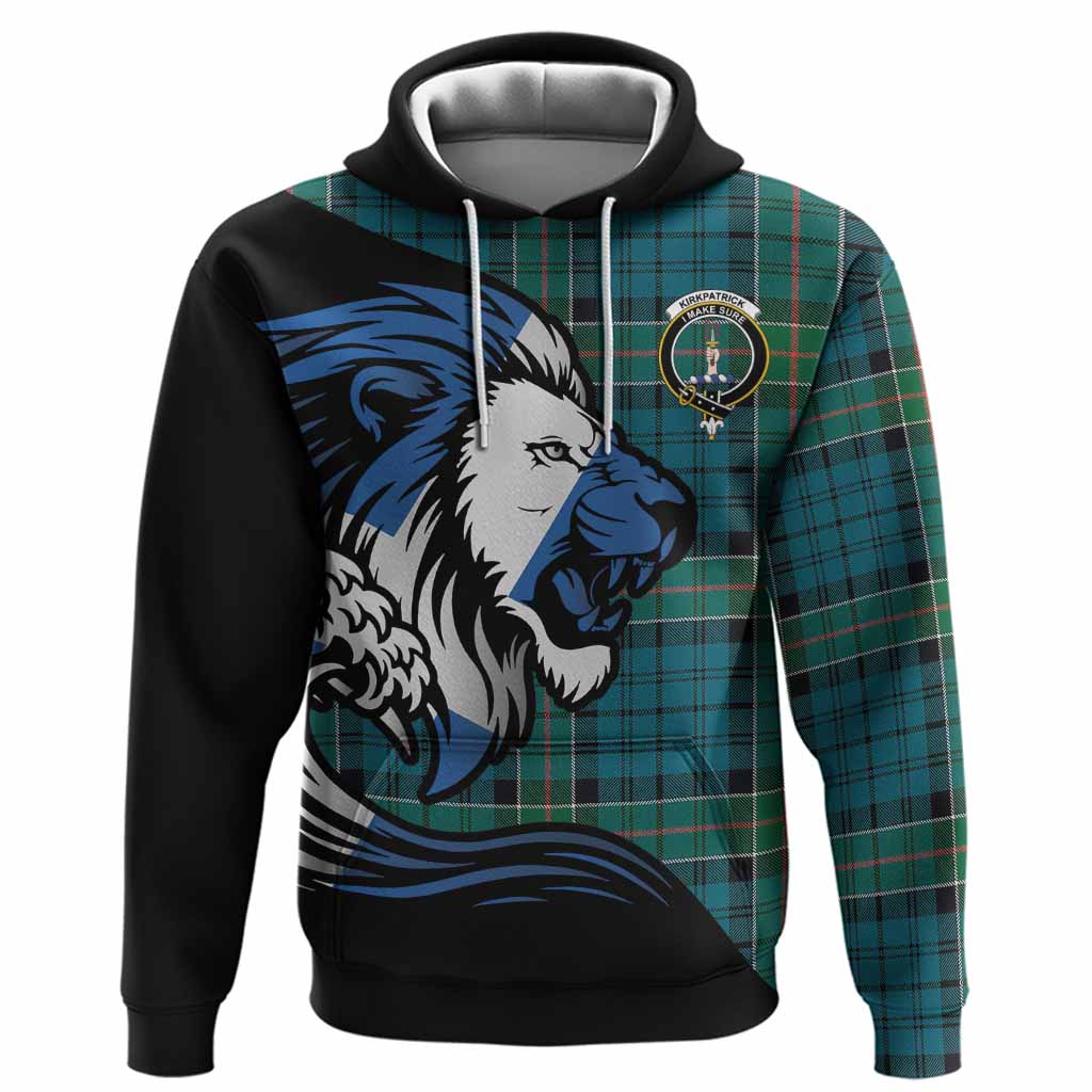 Kirkpatrick Tartan Crest Hoodie Scottish Golden Lions Wave Flow