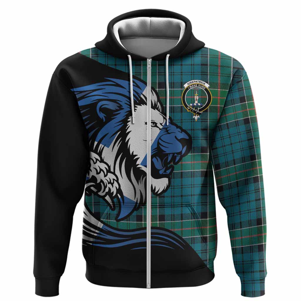 Kirkpatrick Tartan Crest Hoodie Scottish Golden Lions Wave Flow