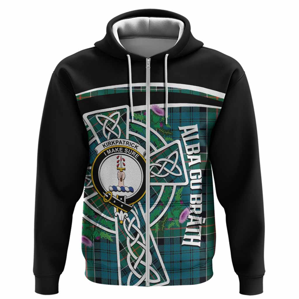 Kirkpatrick Tartan Crest Hoodie Scottish Thistle Celtic Cross Alba Gu Brath