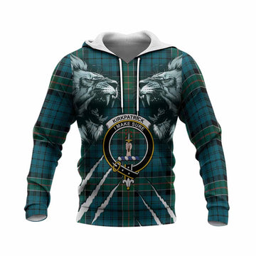 Kirkpatrick Tartan Crest Knitted Hoodie Ferocious Lion Style