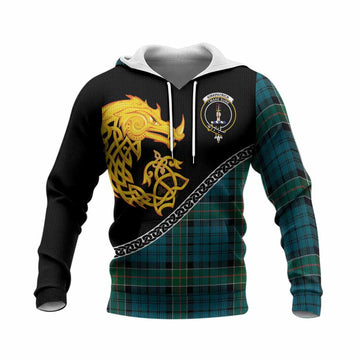 Kirkpatrick Tartan Crest Knitted Hoodie Legendary Dragon Knot Half Style