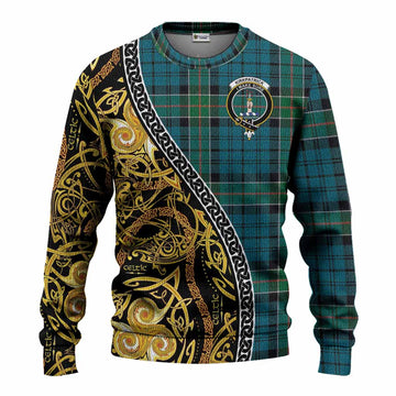Kirkpatrick Tartan Crest Knitted Sweater Celtic Knot and Triple Trickle Spiral Symbols