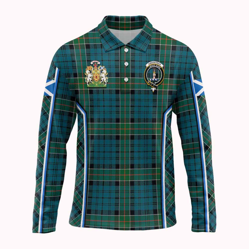Kirkpatrick Tartan Crest Long Sleeve Polo Shirt Scotland Coat of Arm Flag Style - Tartan Vibes Clothing